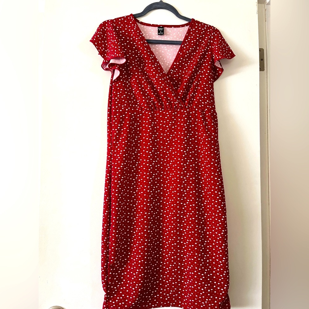 Red Flutter Sleeve V-Neck Midi Sundress